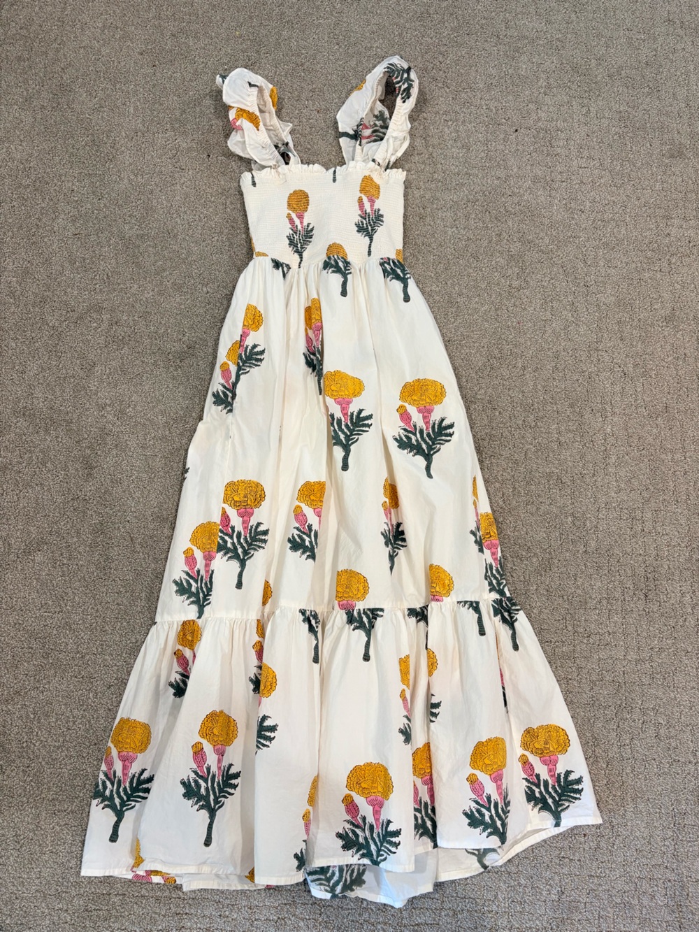 Marea Marigold Sasco Dress with Yellow & Pink Block Print Floral - Size Small - Picture 2 of 6